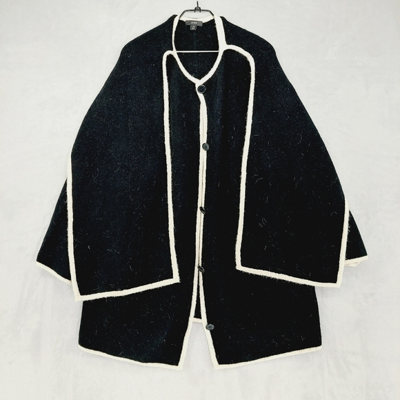 J. Crew Sweaters - J Crew Contrast Trimmed Black/White Poncho Wool Blend With Scarf Jacket Z79